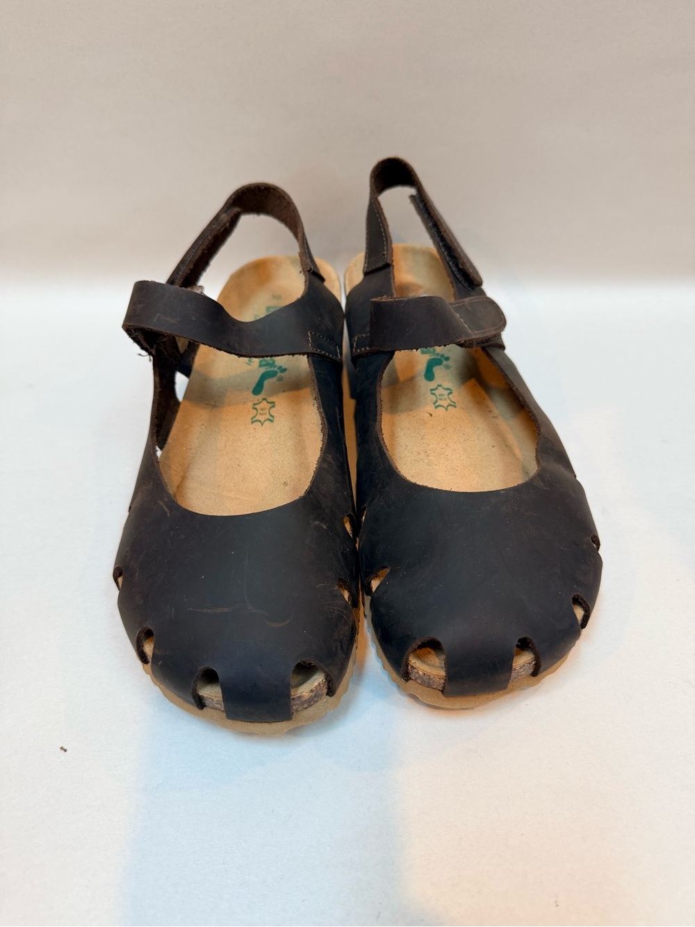 BioNatura Easy Brown Leather Caged Toe Cork Wedge Sandals Womens 38 Mary Jane